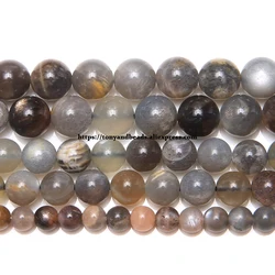 Natural Black Moonstone Round Loose Beads 15