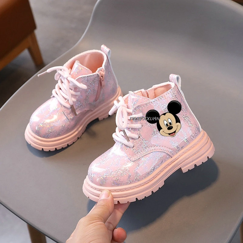 Spring Winter Kids Girl Cotton Snow Boots Princess Causal Shoes Cartoon Mickey Mouse Minnie Sneaker Children Toddler Martin Boot