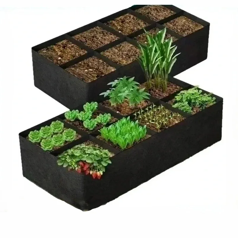 Rectangular Planting Bag For Vegetables Flowers Large Raised Garden Bed 4/6/8 Grids Plant Non-Woven Felt Growing Bag