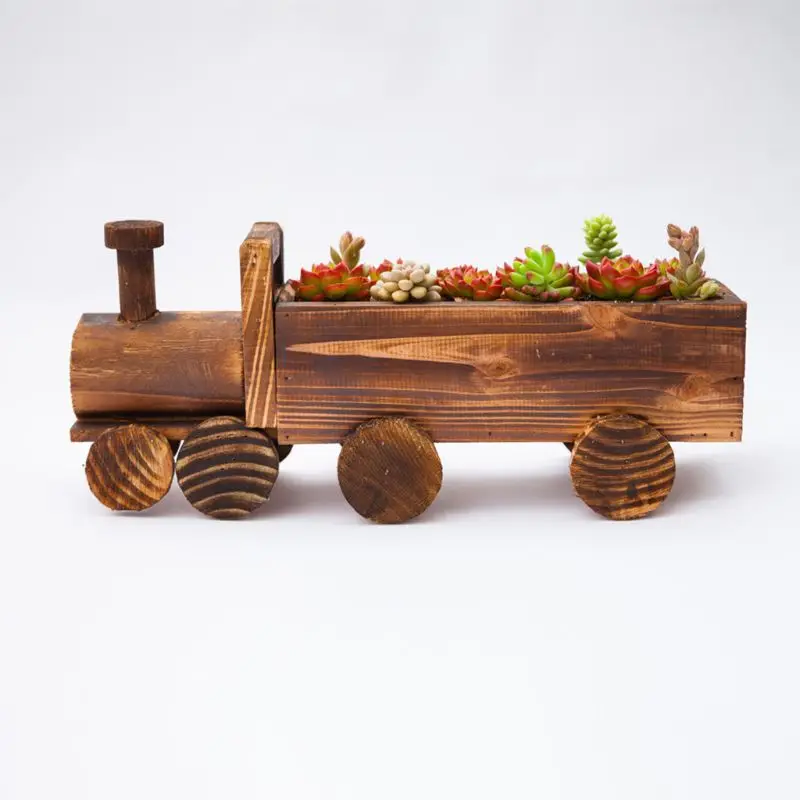 Retro treno in legno vaso da fiori pianta grassa in vaso fioriera bonsai giardino domestico