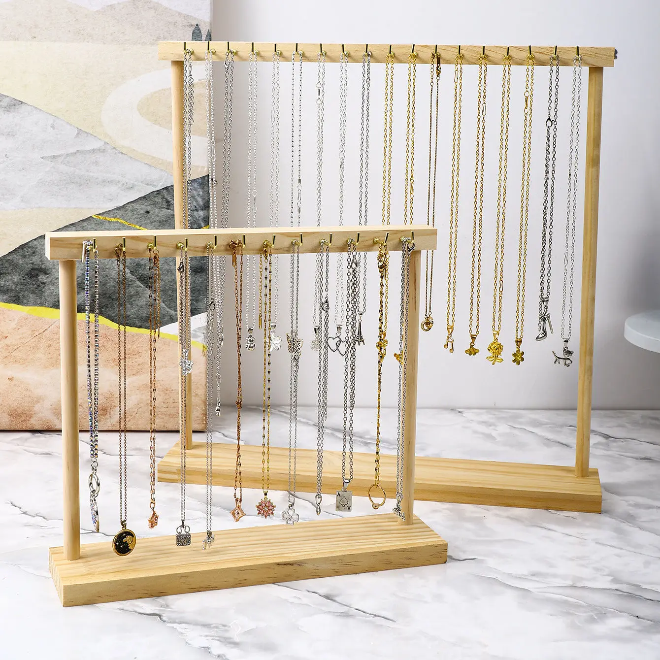 

Jewelry Organizer Display Stand Wood Necklace Hanging Countertop Rack for Chains Earrings Bracelets Showcase Storage Rack