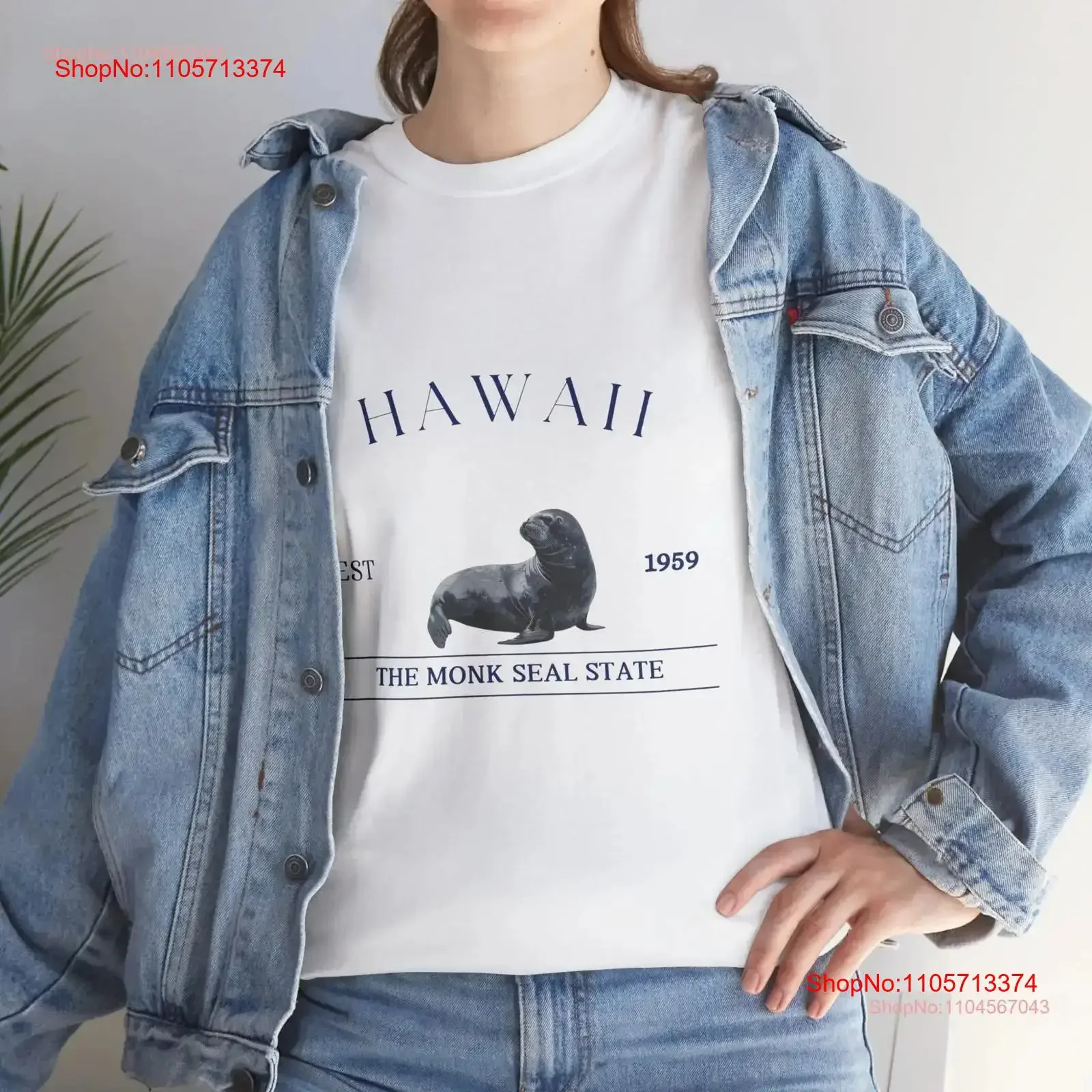 Hawaii State Animal Heavy Cotton T Shirt Monk Seal White vintage Washed Unisex Breathable Stylish graphic Casual