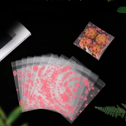 100pcs Cherry blossom Self Adhesive Treat Bag Cellophane Poly Candy Bags for Cookies Wrapper Party Favor Candy Jewelry Packaging