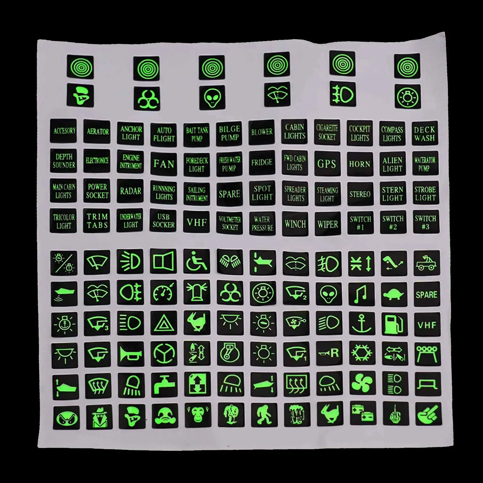 120Pcs Car Rocker Switch Label Decal Circuit Panel Luminous Sticker For Marine Boat Truck Button Glow-in-the-dark Stickers Decor