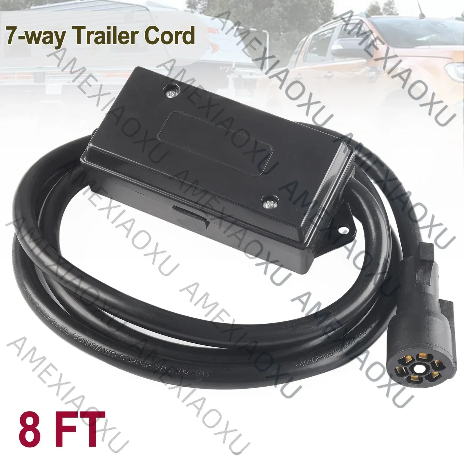 

WANWUXIN 7 Pin Round Trailer Wiring Harness 8ft Trailer Cord Waterproof Inline Junciton Box RV Caravan Tow Light Wire Cord Conne