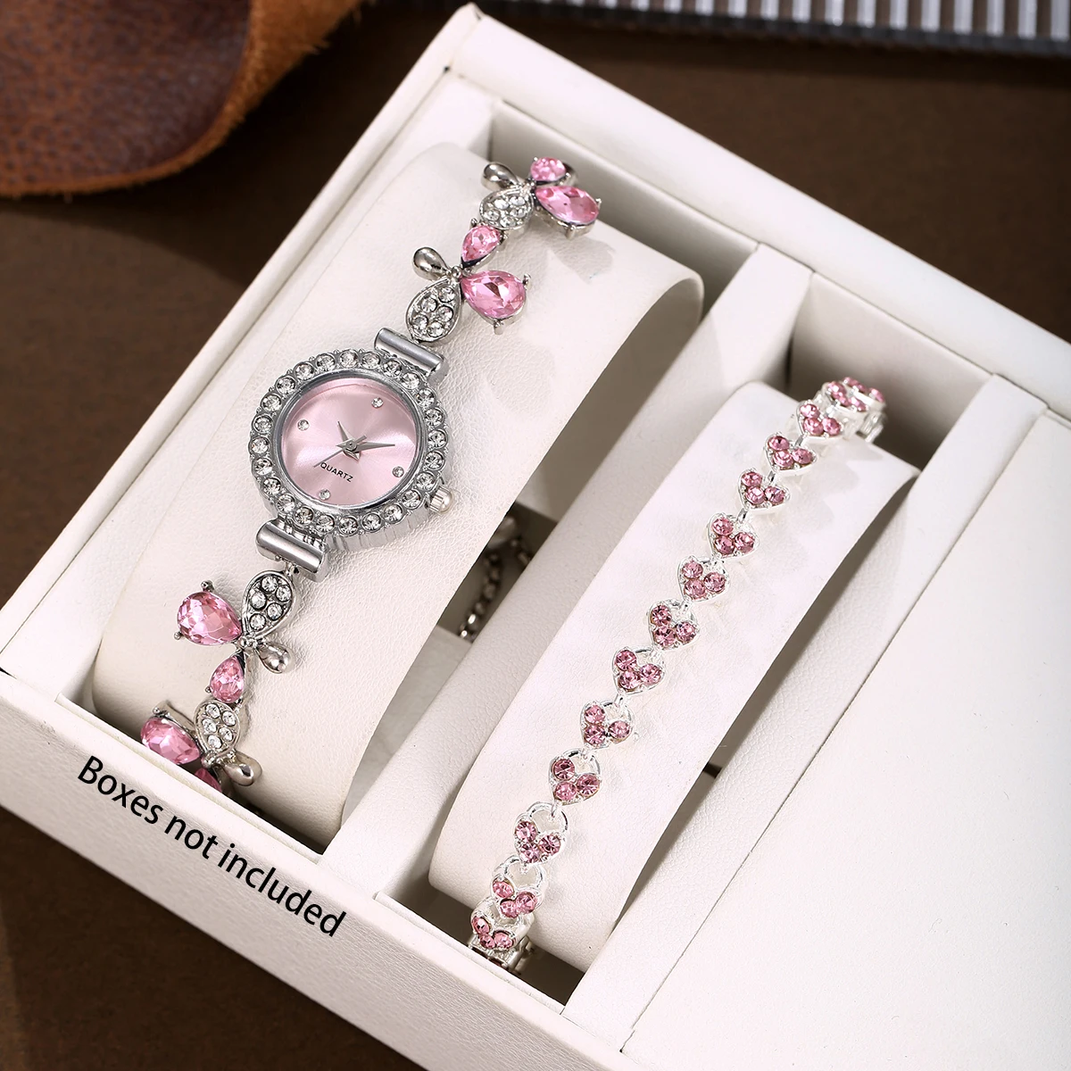 

Женский комплект часов из 2 предметов/компл., браслет со стразами, модный и универсальный