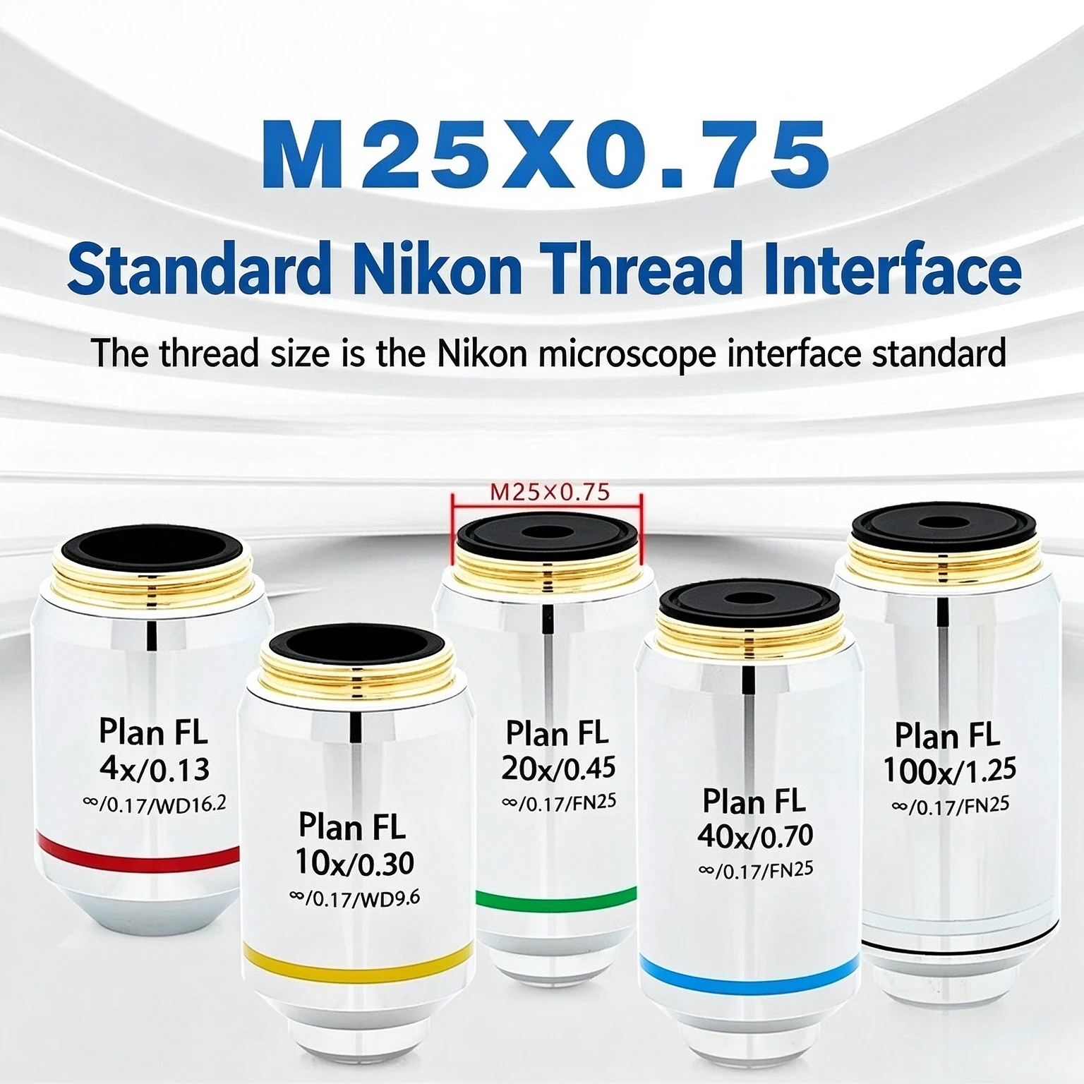 PlanFL 4X10X20X40X100X Biological Infinity Flat Field Semi apochromatic Objective Lens  Equal Focal Length 60mm Replace Nikon