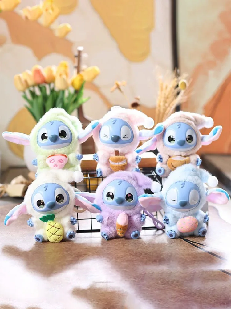Stitch „Eat Before Sleep“ Blind Box, zufälliger Stil, Vinyl-Plüsch-Anhänger, Schlüsselanhänger, süße Cartoon-Puppe, Kawaii-Überraschungs-Sammelgeschenk