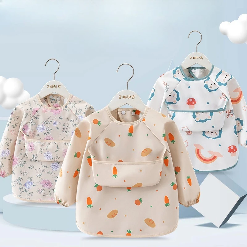 

Baby Smock Eating Children Waterproof Reverse Clothes Bib Baby Eating Bib Super Soft Waterproof Baby Rice Pocket