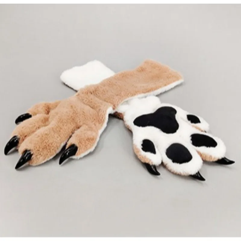 Five Finger Elastic Fursuit Claws Plush Animal Paws Gloves Furry Cosplay Props for Kigurumi Halloween Party Performance