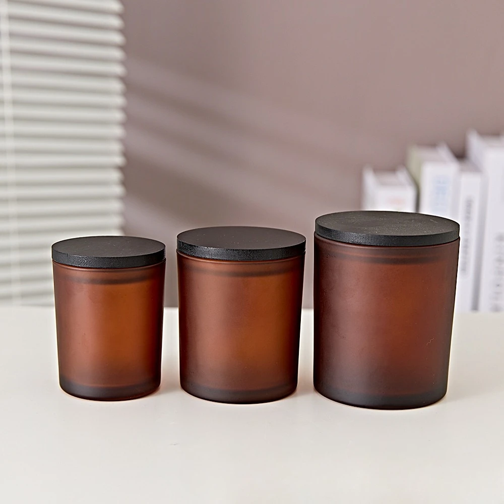 Glass Candle Holder Frosted Brown Glass Candle Cup Classic Aromatherapy Soy Wax Glass Container
