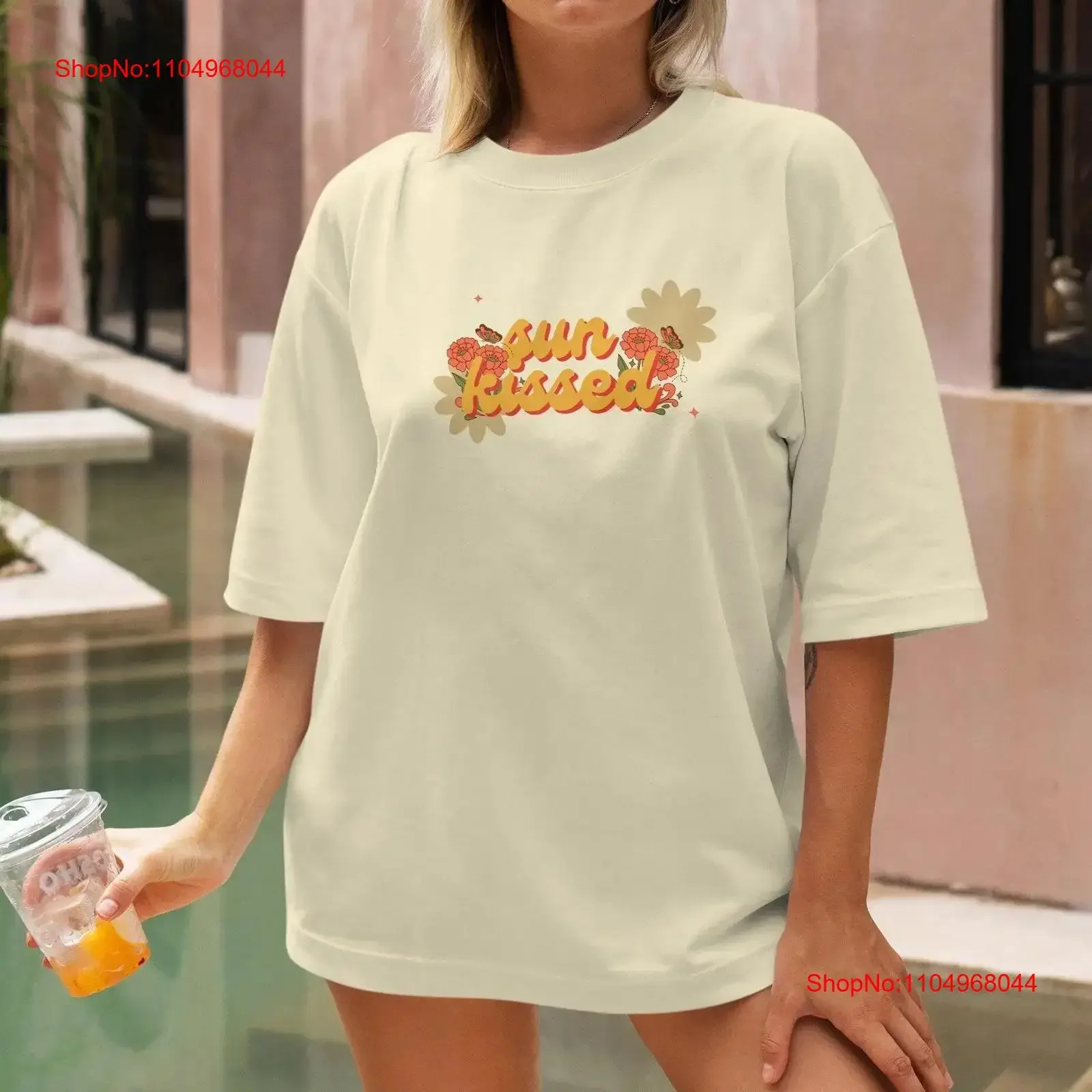 Sunkissed تي شيرت الشمس قبلة كبيرة الحجم الصيف المشاعر بوهو الزي الراحة أعلى عطلة الشاطئ خمر غسلها للجنسين #1