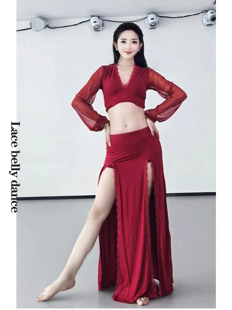 customized belly dance costumes practice suit Modal lace set sexy charming soft and comfortable spicy girl outfit top and skirt