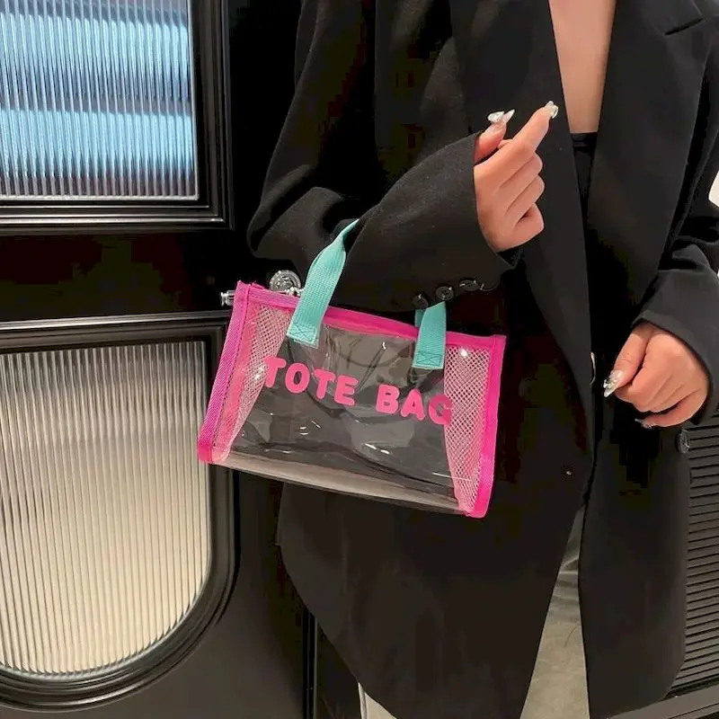 

Top-Handle Bags for Women Korean Style Versatile Personal Jelly Bags Fashionable Letter Printed Vacation Design Beach Tote Bags