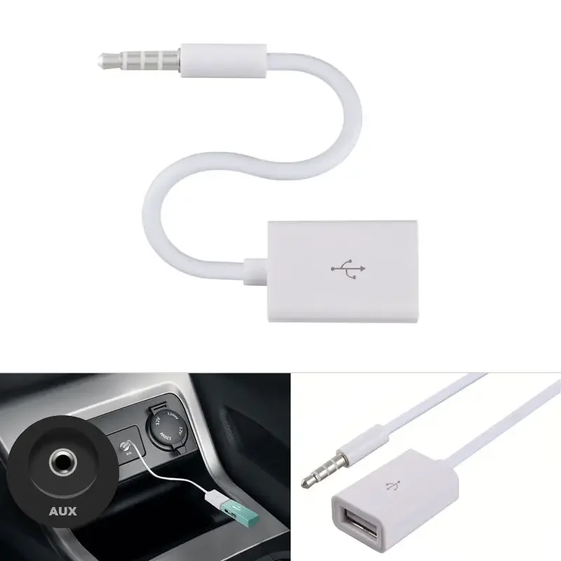 Car MP3 3.5mm Male AUX Audio Plug Jack to USB 2.0 Female Converter Cable Cord Car Interior Accessories