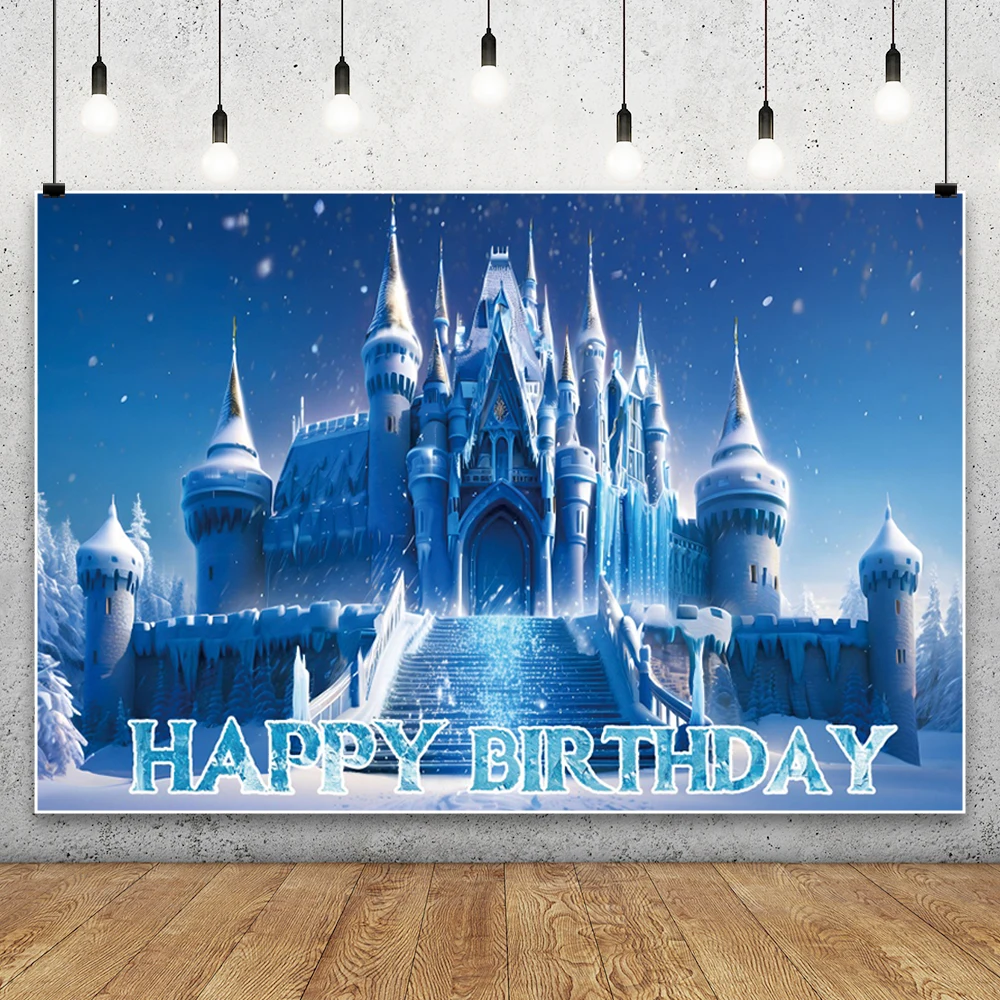 Frozen Snowscape Castle Winter Background Photography Baby Shower Photo Backdrop Birthday Party Decoration Props Supplies Studio