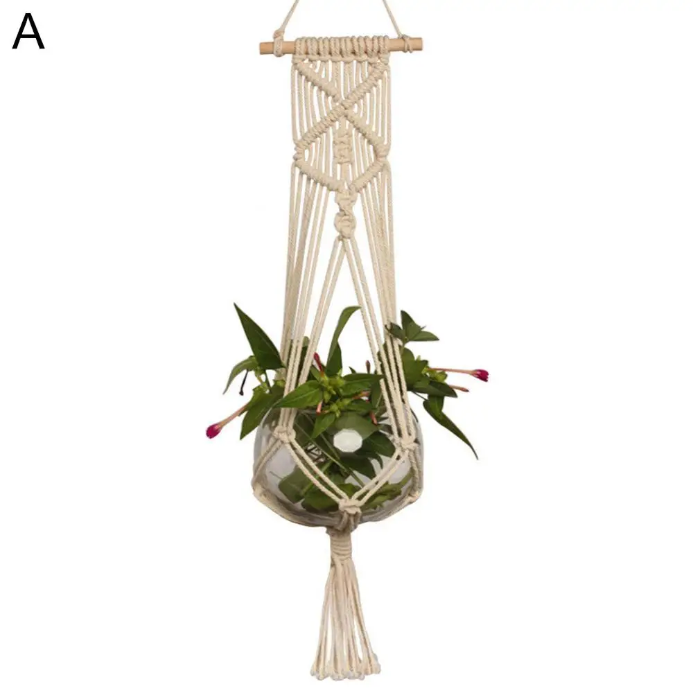 Holder Pot Planter Hanging Plant Basket Hanger Cotton Rope Macrame Braided Craft