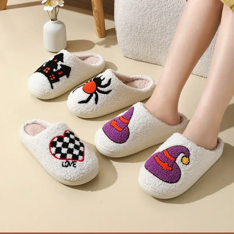 Halloween Slippers 2024 Autumn/winter Cartoon Cotton Slippers Anti Slip Home Warm Comfortcotton Slippers Party Chanclas Mujer