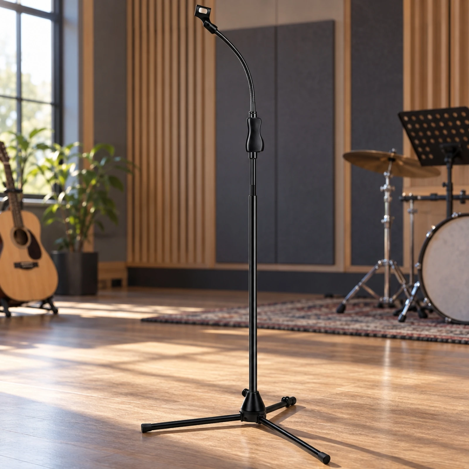 Floor-Standing Audio Pickup Tripod Stand Long-Lasting Mic Stand with Gooseneck Holder Height-Adjustable Mic Tripod Foldable view 3