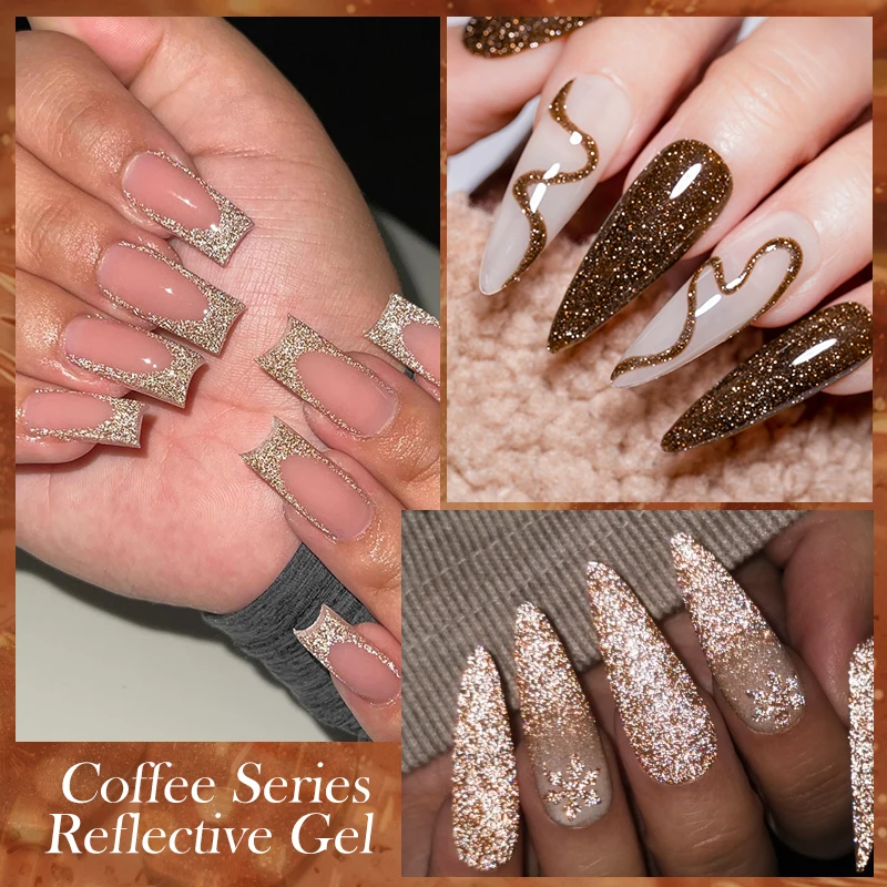 6 pièces café brun réfléchissant paillettes Gel vernis à ongles ensemble foncé Flashy Semi Permanent tremper UV Gel vernis ongles fournitures Salon