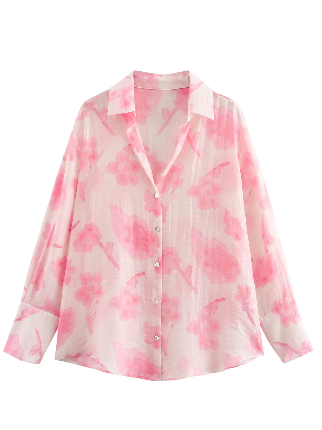 

Women Elegant Tie Dye Floral Print Shirt Spring Summer Lightweight Button Up Shirt Collared V Neck Long Sleeve Shirts Blouses