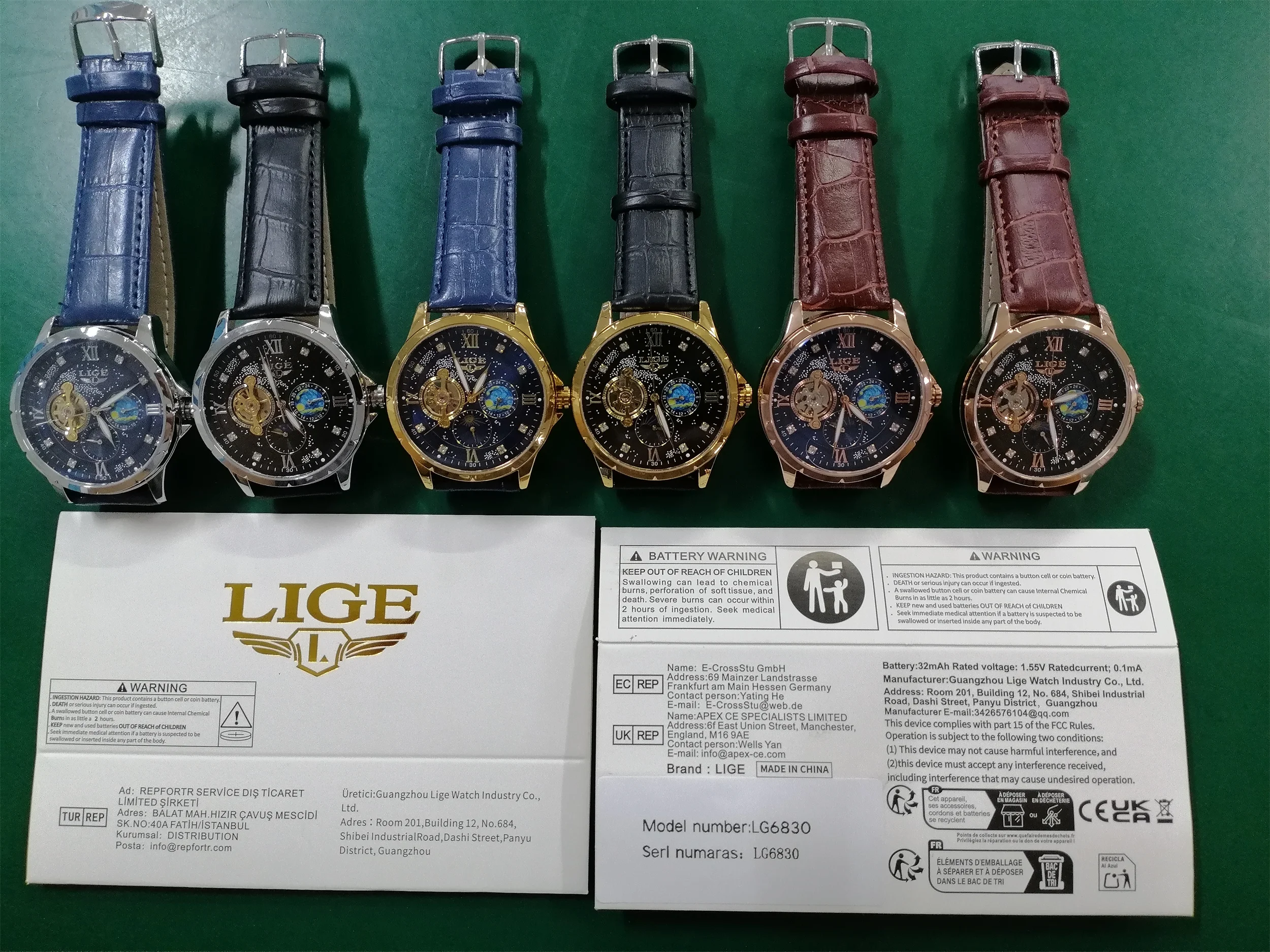 LIGE Men's Watch Fashion Starry Business Date Moon Phase Mechanical Men Watches Luxury Hollow Original Waterproof Watch For Men