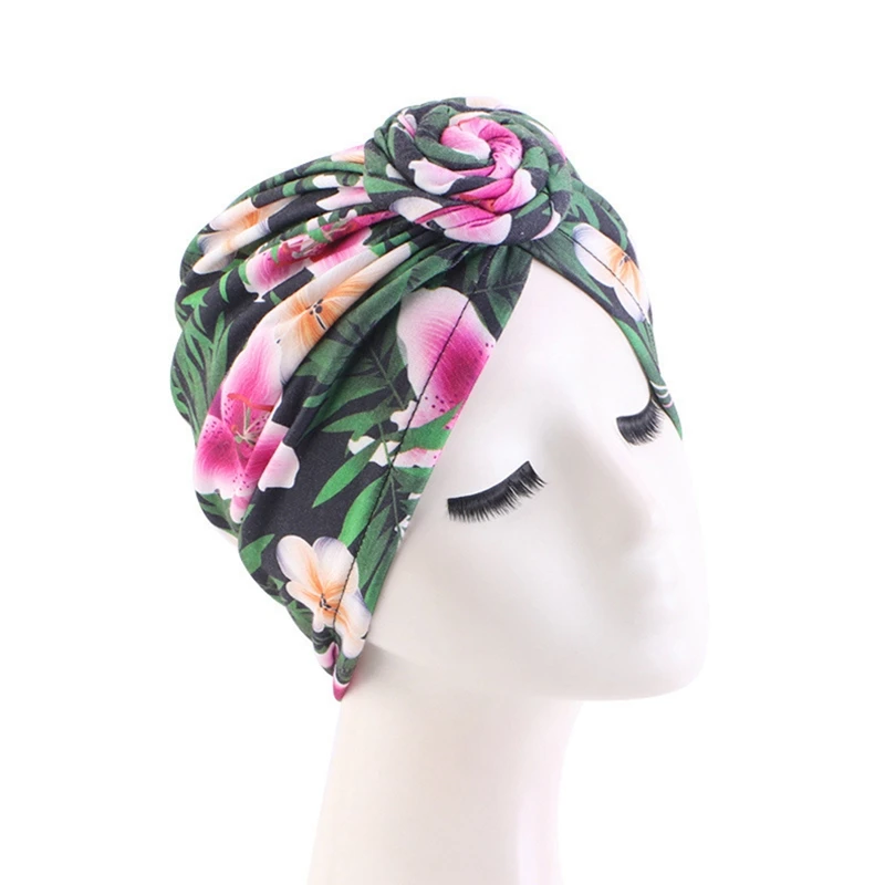 Turbante con nudo de flores para mujer, Hijabs musulmanes de estilo étnico, gorros para la cabeza, tocado de boda para fiesta, gorro africano