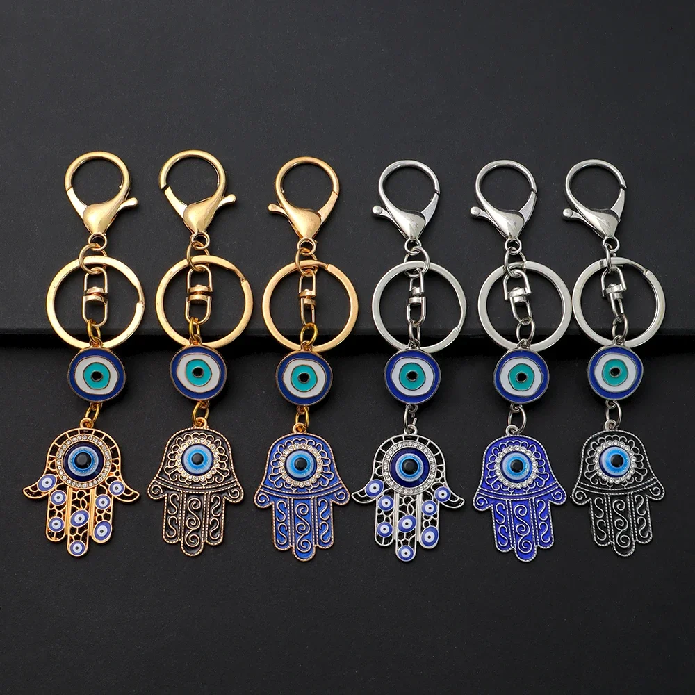 Fashion Hollow Blue Evil Eye Keychain Lucky Fatima Hamsa Hand Keyring for Women Men Bag Charm Car Airpods Box Key Accessories