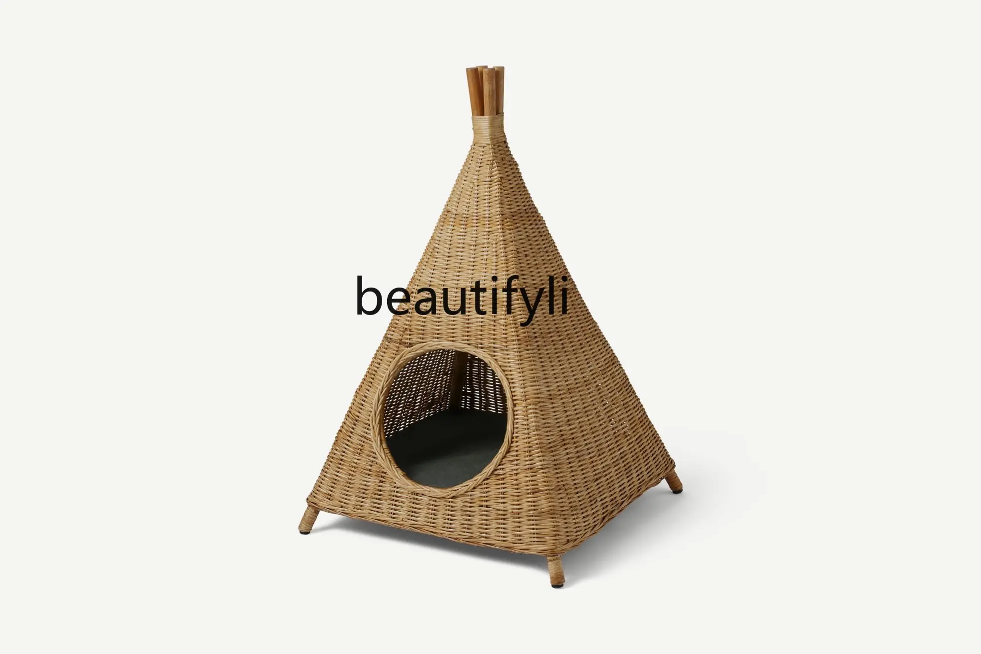 

zq Rattan Cat Tents Cat Nest Four Seasons Universal Semi-Enclosed Removable Washable Cat Kennel Winter Warm