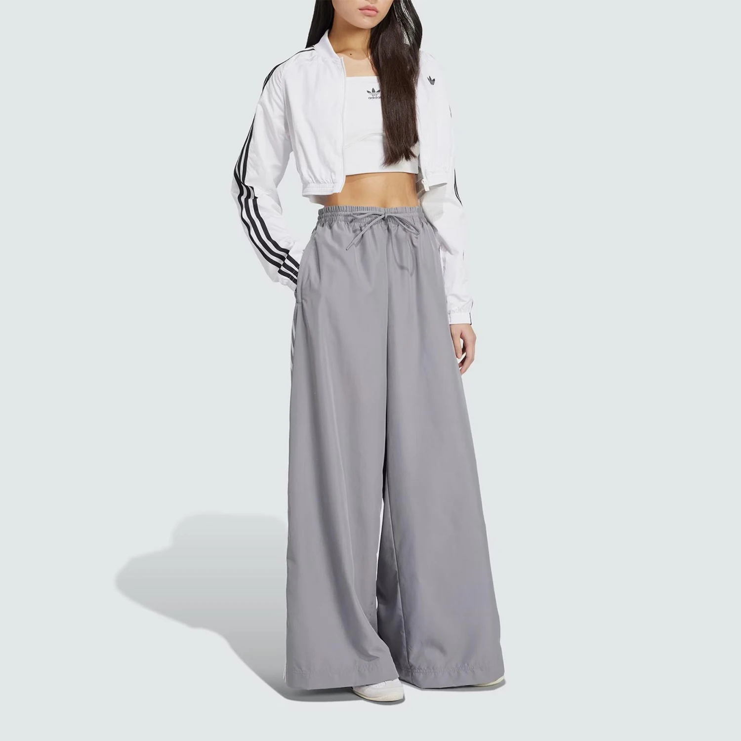 Adidas genuine 2025 Three Stripes Women's Loose Wide Leg Pants Woven JD3389