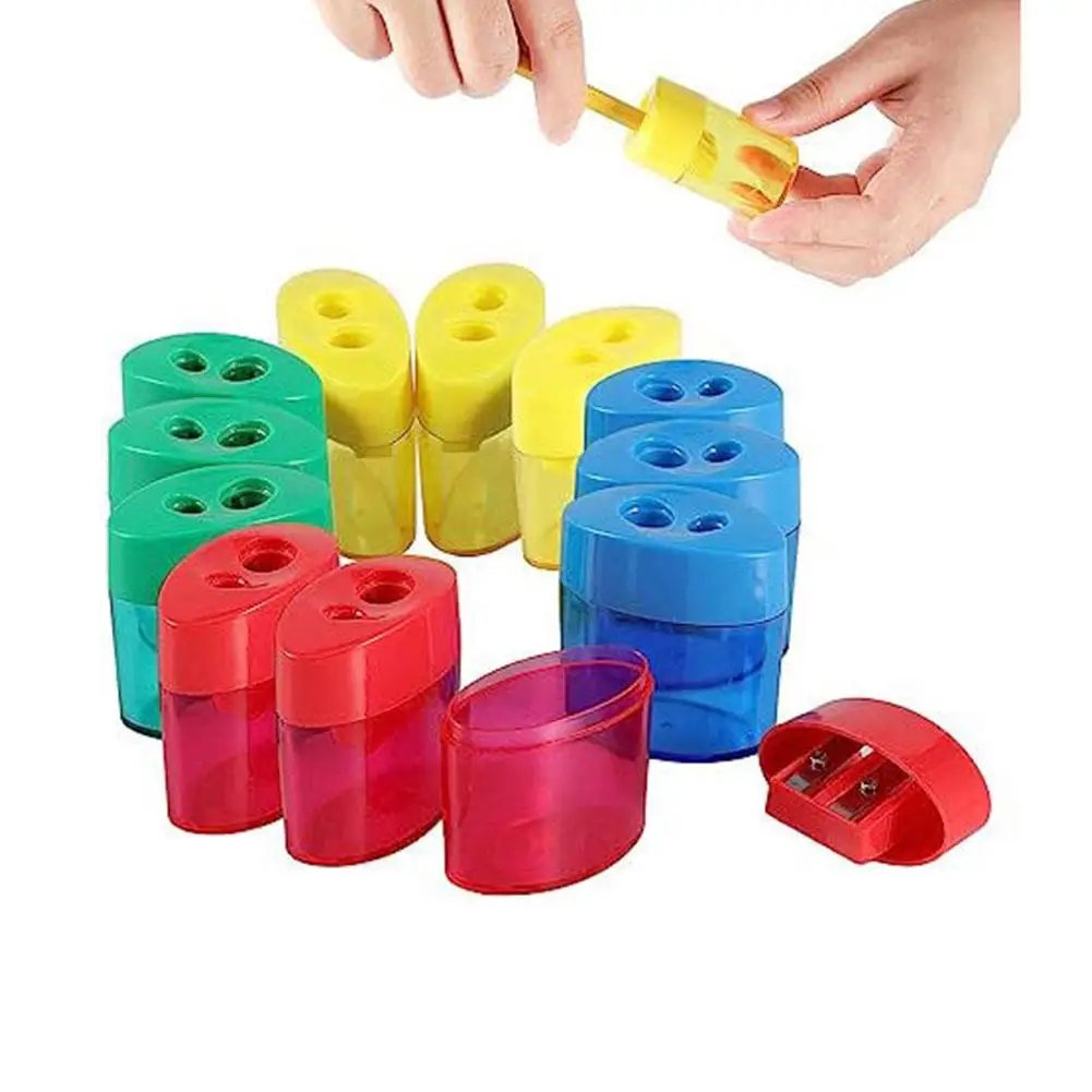 Double-hole Pencil Sharpener Manual Handheld Dual Holes Compact Pencil Sharpener Dual-Function Sharpener Stationery Supplies
