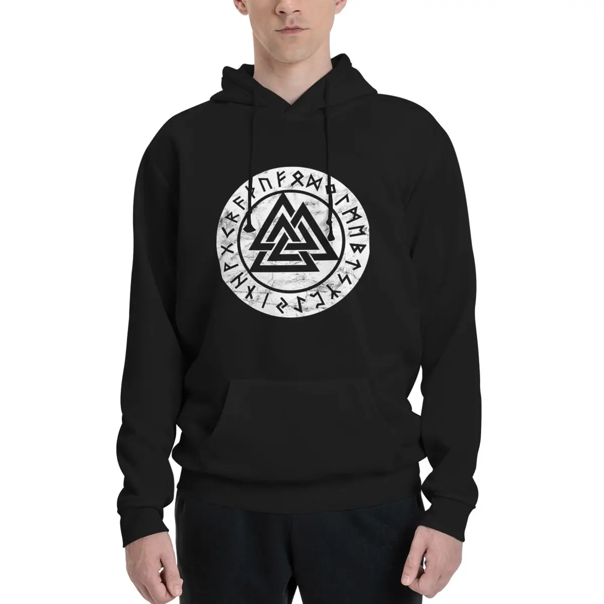 Classic Vintage Valknut Odin Symbol Vikings Runes Zipper Couples Plus Velvet Hooded Sweater Vintage Fitness sexy Hooded rope