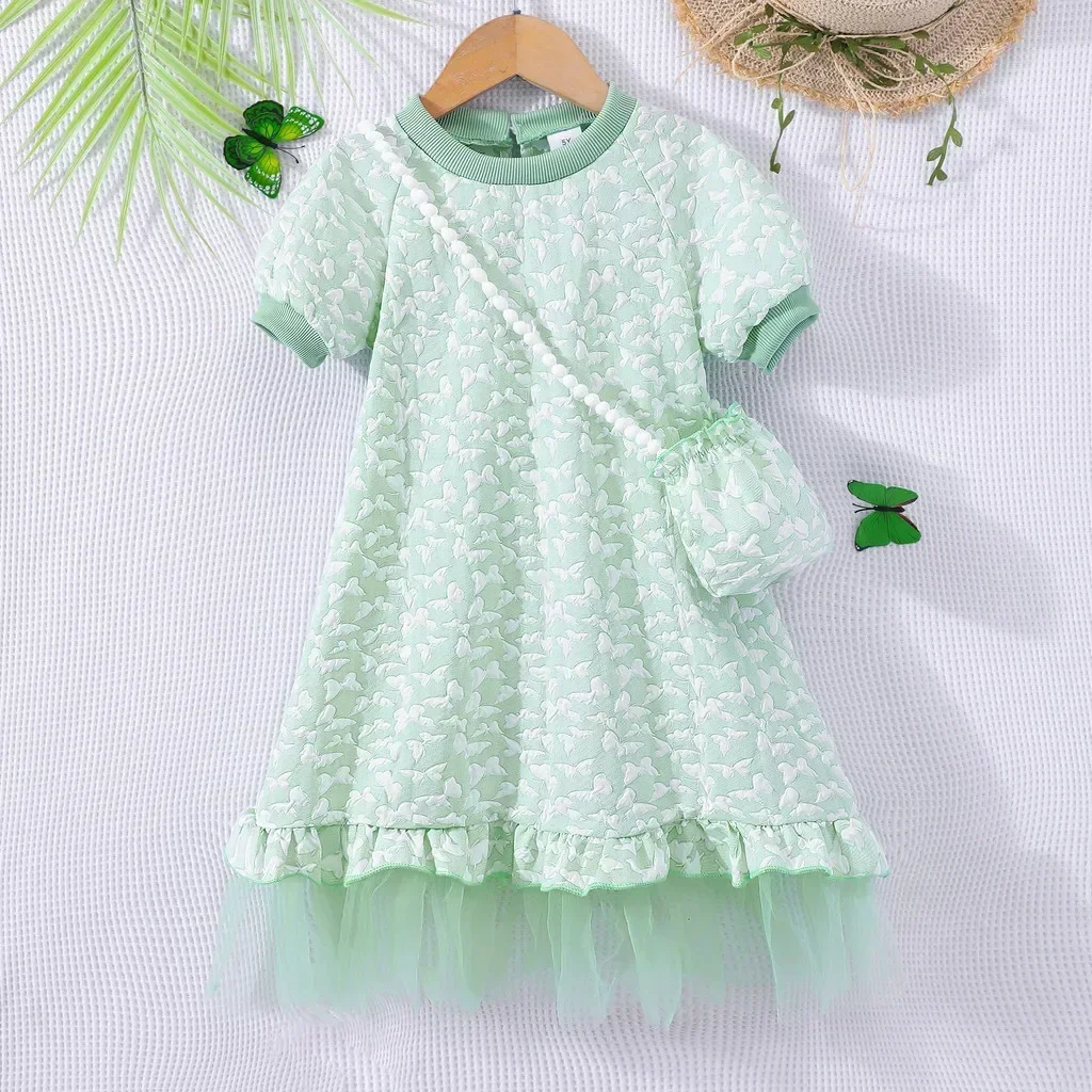 Baby Girls Clothes Kids Dress Short Sleeve Summer Casual Cute Butterfly Birthday Dress 3 To 7 Yrs