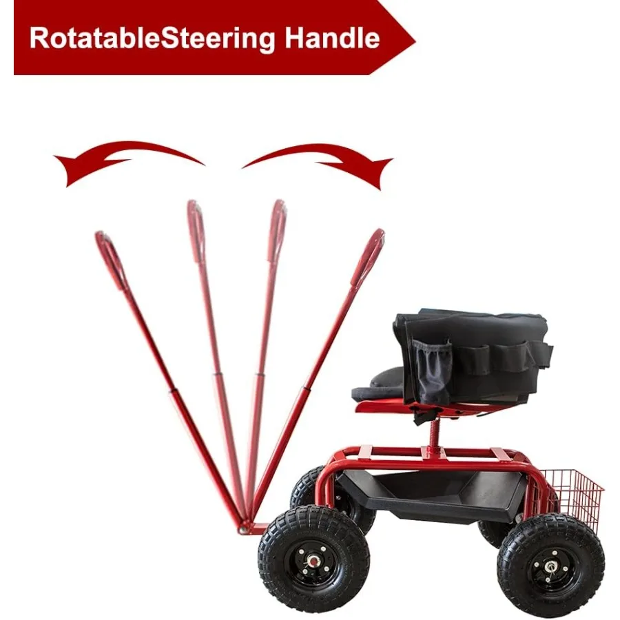 عربة الحديقة مقعد العمل المتداول مع عجلات 360 درجة مقعد دوار عربة سكوتر مع مقبض التوجيه صينية أدوات المساعدة لبلانتي #5