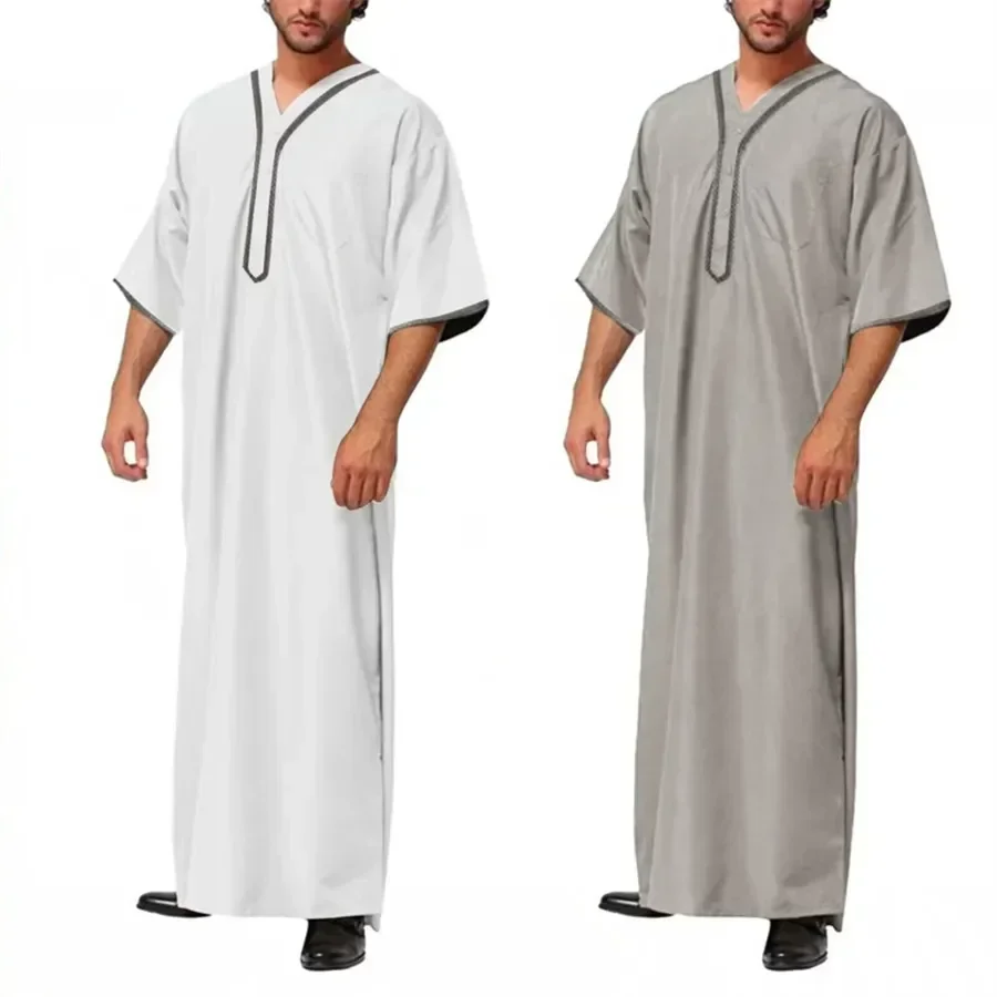 Muslim Fashion Men's Long Robe Solid Loose Button Kimono Jubba Thobe Saudi Arabic Kaftan Islamic Clothing