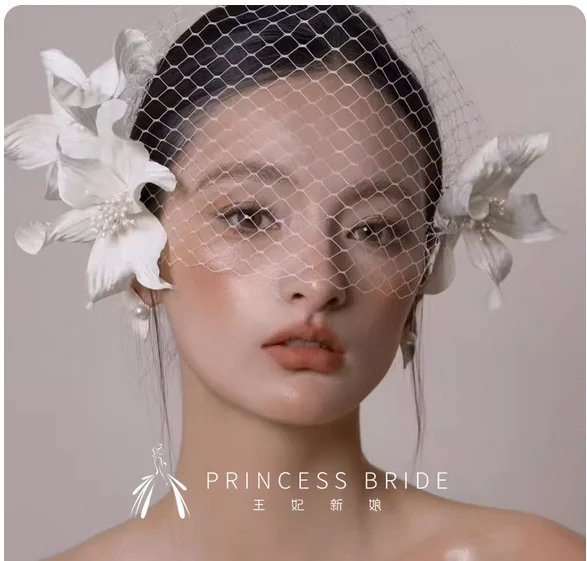 

Французская невеста с белой цветочной сеткой, вуаль, заколка для волос, свадебный головной убор, аксессуары для фото в стиле ретро