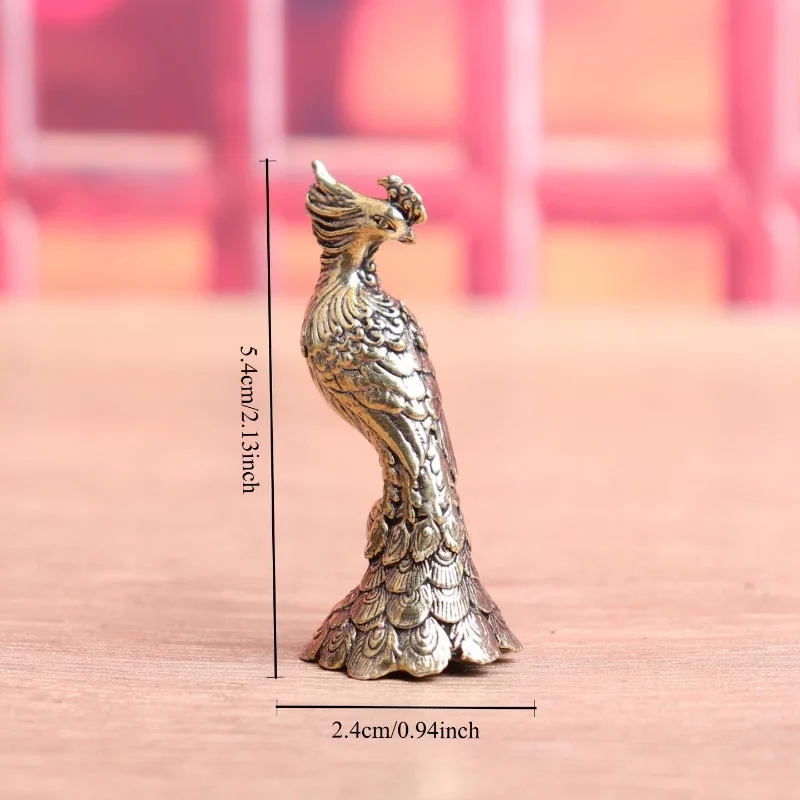 Vintage Brass Peacock Figurine, Standing Peacock Statue with Detailed Feathers, Mini Desktop Ornament, Tea Pet Home Decor Craft