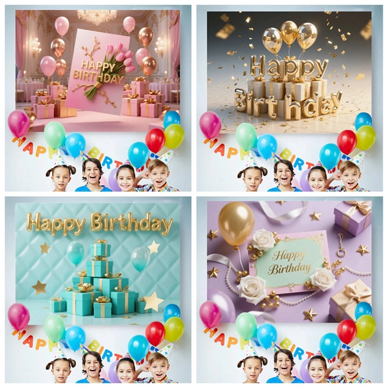 

Birthday Gift Backdrop Creative Unboxing Moment Custom Party GoldenDecor Kids Photography Family Celebration Surprise Setup