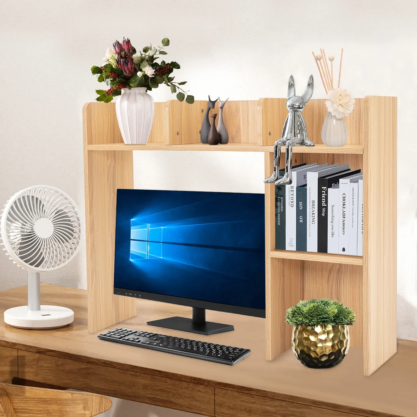 رف كتب خشبي حديث من 3 طبقات - منظم تخزين لوح صديق للبيئة للمكتب المنزلي (32 بوصة × 12 بوصة × 40 بوصة)