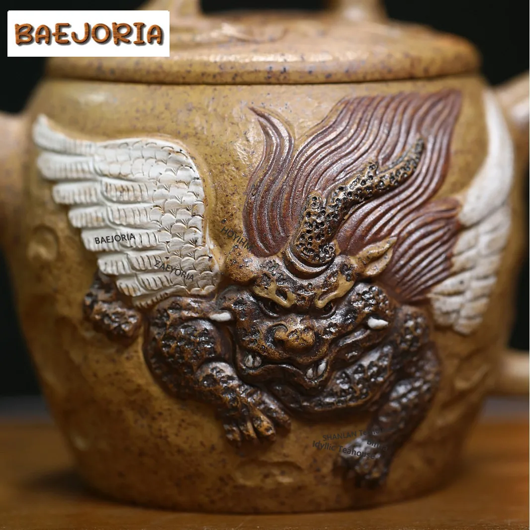 BAEJORIA 340ml Yixing Purple Clay Teapots Handmade Auspicious Beast Pot Raw Ore  Keel Gold Sand Mud Kettle Zisha Tea Set