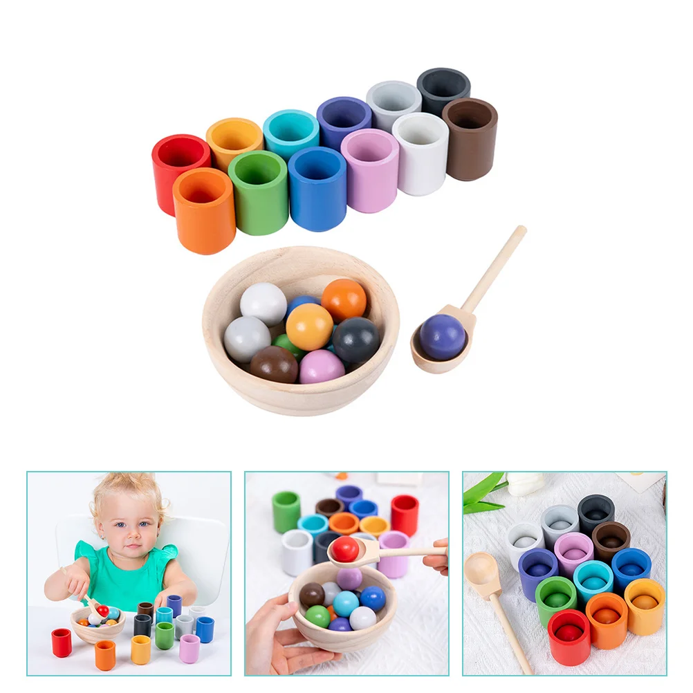 

Bead Toys Cup and Ball Sorting Kids Children's Color Matching Plaything Recognition Wooden Rainbow Cognitive Counting