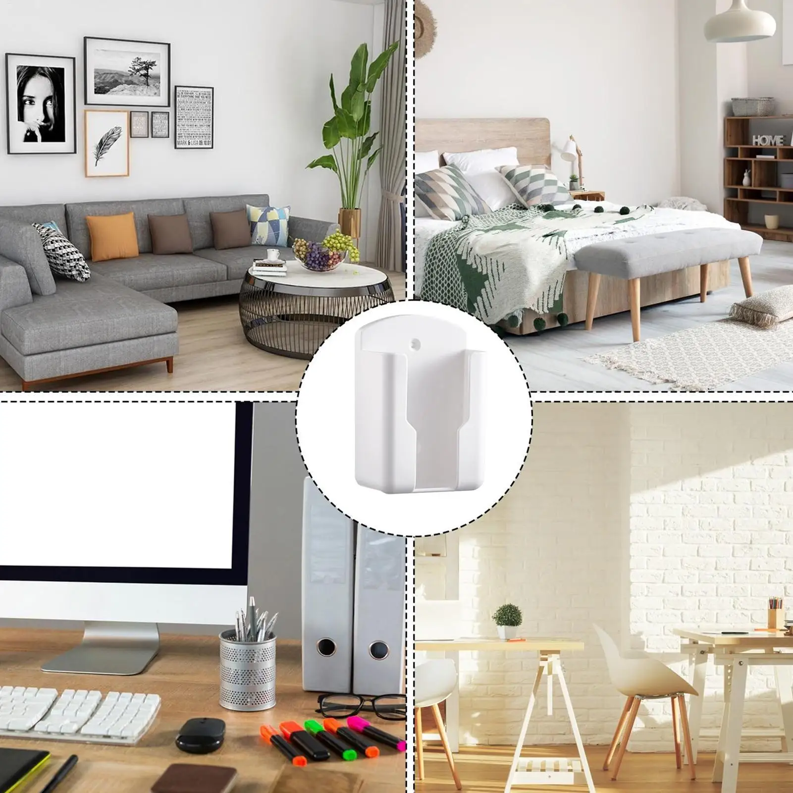 Plastic Air Conditioner Remote Control Holder Self Adhesive White Mobile Phone Plug Holder Space Saving Wall Mounted