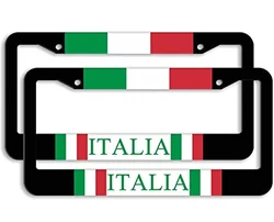Italian Flag License Plate Frame 2 Pack Aluminum Metal License Plates Italy License Plate Holder Novelty Car Tag Universal USA