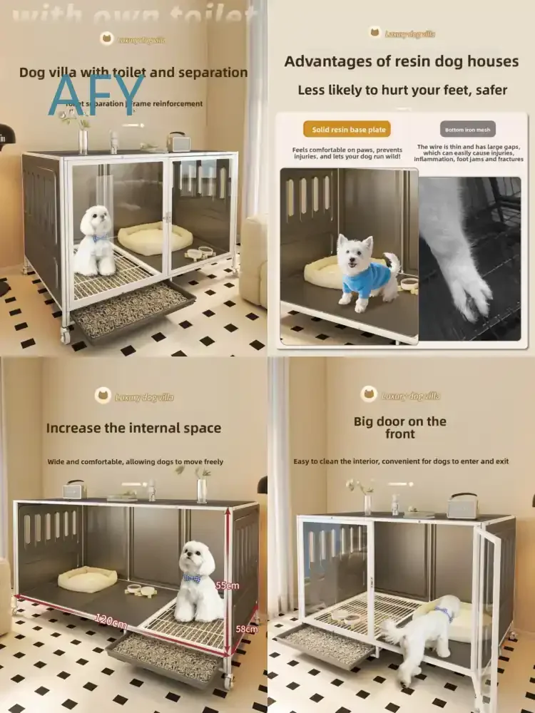 Dog Villa Cage for Small Medium Dogs One Room One Toilet Resin Pet House Easy Cleaning Dog Kennel Outdoor Indoor Dog House