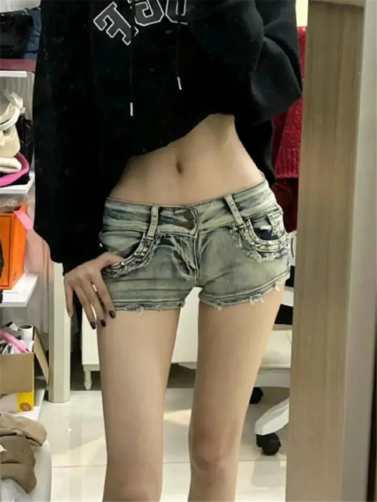 

Skinny Denim Shorts Women High Street Y2k Clothes Low-Rise Trousers Sexy Vintage Hotsweet European Fashion Hip-wrapped Summer