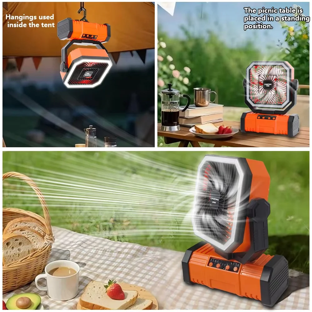 Outdoor Camping Rechargeable Fan With Led Lantern And Remote_voghion.com