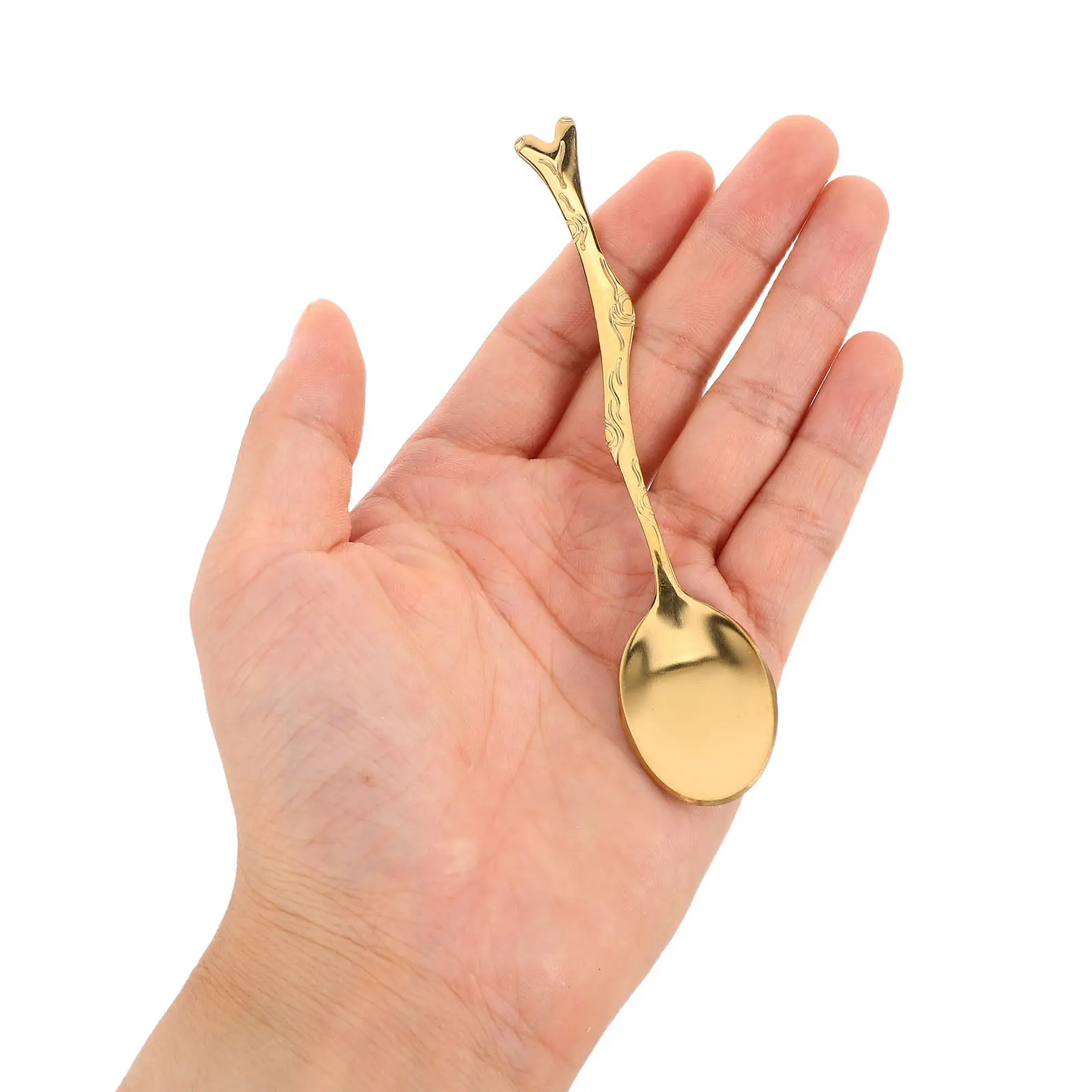 4Pcs Gold Stainless Steel Branch Coffee Stirrer Spoon and Dessert Fork Set Elegant Mooncake Fork for Tea Time Parties Festive