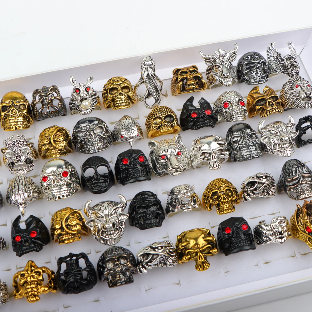 10/20/30/50 Pcs/Pack Retro Punk Skull Devil Eye Ring, Men\'s  Women\'s Hip Hop Rock Party Accessories Mixed Style Jewelry Gift