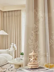 Modern minimalist and luxurious bedroom with double-layer gauze cream living room curtains