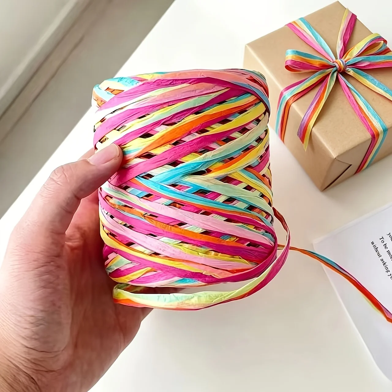 [120m Long 1pc] Colored Raffia Paper Twine Gift Wrapping Ribbon,Very Suitable for Gift Wrapping, Floral Arrangement